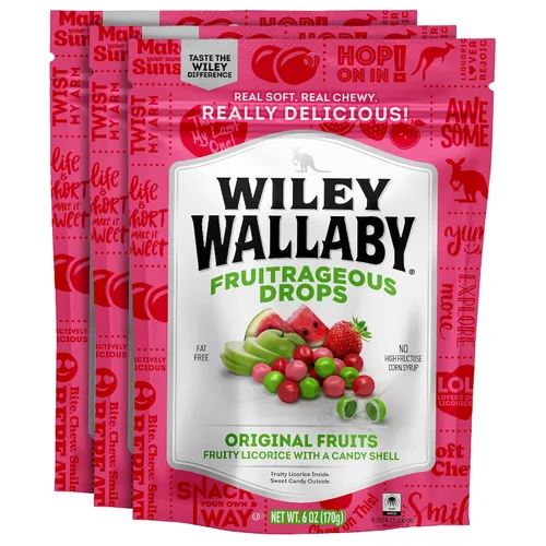 Vista 13 de Wiley Wallaby 6 oz. Gotas Fruitrageous Drops Frutas Originales Caramelos de Regaliz Suaves y Masticables Estilo Australiano Gourmet, Paquete de 2