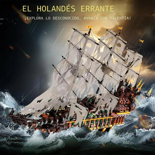 Vista 2 de Mould King Kits de Bloques de Construcción de Modelo de Barco Pirata Grande, Bloque de Construcción de Barco Pirata Holandés MOC para Construir