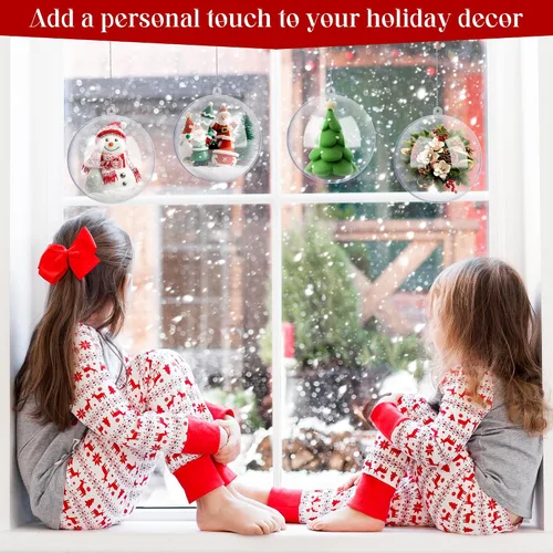 Vista 4 de 2 Pieces 6.3 Inch Christmas Clear Plastic Fillable Ball Ornaments DIY Craft Transparent Baubles Shatterproof Christmas Tree Hanging Ornaments for