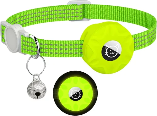 Vista 14 de Apple AirTag - Collar para gatos, rastreador GPS con función separable y campana, ligero para gatos y gatitos (negro)