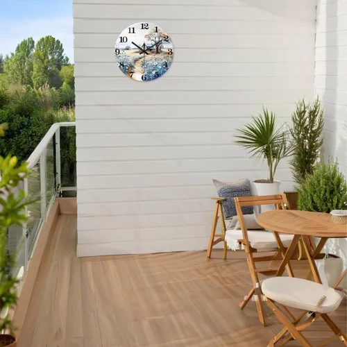 Vista 5 de XNM Reloj de pared redondo para cocina, funciona con pilas, reloj de pared rústico de 10 pulgadas con flores azules, reloj de pared silencioso