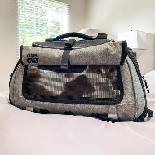 Vista 2 de Bolsa de viaje para gatos, portátil, cómoda, suave, transportadora para gatos pequeños y medianos, gatitos de hasta 30 libras, mochila aprobada por