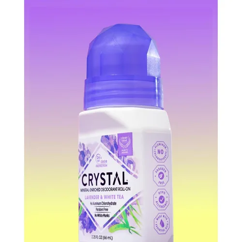 Vista 4 de Crystal Mineral Desodorante Roll-On, lavanda y té blanco, morado, 2.25 onzas líquidas