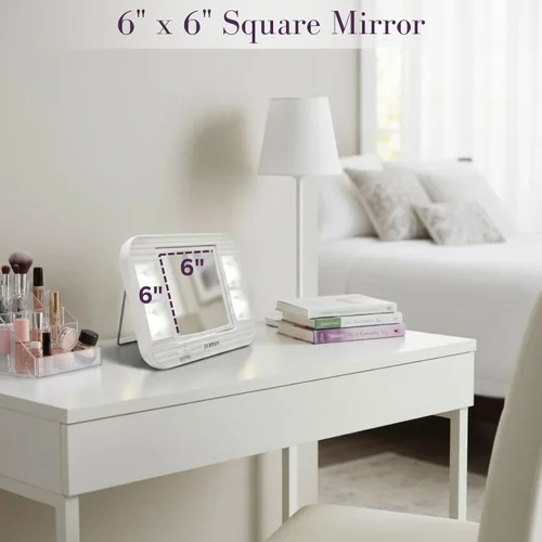 Vista 6 de JERDON Espejo de maquillaje de dos caras con luces, espejo de tocador con aumento 5X e iluminación sin reflejos de dos ajustes, base blanca