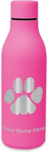 Vista 13 de LaserGram Botella de agua de acero inoxidable de doble pared, huella de pata, grabado personalizado incluido Negro