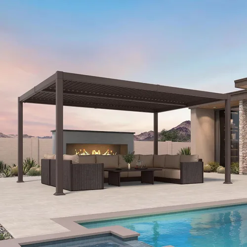 Vista 24 de PURPLE LEAF - Pérgola con listones de 10 x 12 pies para exterior, toldo ajustable moderno de aluminio para patio con techo retráctil para terraza