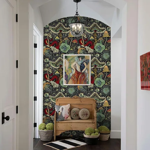 Vista 3 de WENMER Papel tapiz bohemio de hongos de despegar y pegar de 17.7 pulgadas x 39.4 pies - Papel de contacto de plantas/ojos/hongos, vinilo floral