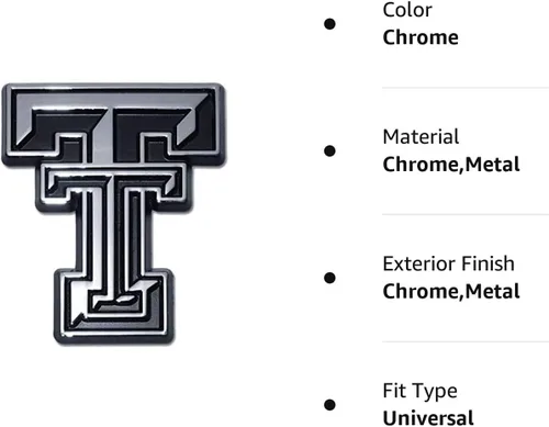Vista 2 de Texas Tech Emblem Red Raiders - Emblema de metal prémium para automóvil (cromado)