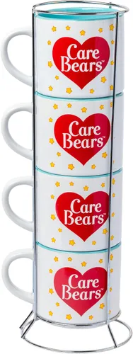 Vista 3 de Silver Buffalo Care Bears - Juego de tazas de cerámica con logotipo de corazón arcoíris, 4 unidades, 10 onzas