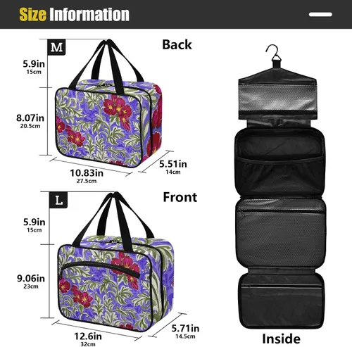 Vista 3 de Trendy Vintage Flower Purple Red hanging travel toiletry bag hanging with hook, designer cute bags for men for men toilet bolso viajero para mujer L