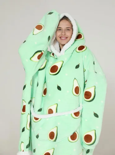 Vista 5 de Manta con capucha de gran tamaño, manta portátil para adultos, mujeres y hombres, suave, cálida, cómoda, Sherpa TV, Verde aguacate