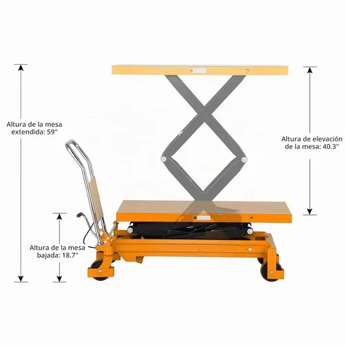 Vista 6 de APOLLO Carro de Mesa Elevatoria Manual con Tijeras Dobles, Plataforma Hidráulica con Capacidad de 798 kg, Altura de Elevación de 150 cm 1760 libras