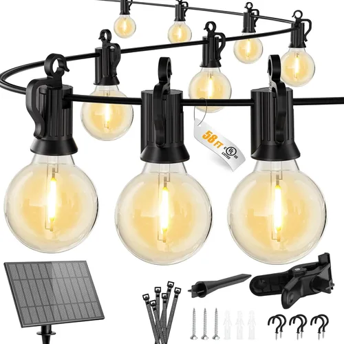Vista 15 de Brightown Luces de Cadena Solares de 38 Pies para Exteriores con Control Remoto y 16 Bombillas LED Irrompibles, Regulables y con Temporizador, 3