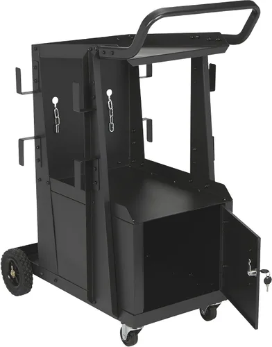 Vista 9 de Klutch Carro de soldadura de 2 niveles con gabinete de bloqueo, 31 pulgadas de largo x 19 pulgadas de ancho x 38-1/4 pulgadas de alto, capacidad