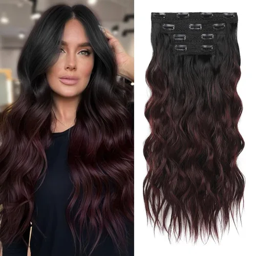 Vista 16 de REECHO Extensiones de cabello con pinza, 4 piezas de extensiones de cabello rubio de 24" de largo, ondas de playa gruesas, HE003, trama de encaje