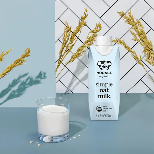 Vista 4 de Mooala Leche de avena simple orgánica, cajas de cartón individuales de una sola porción, 3 ingredientes, sin gomas, sin aceite, sin rellenos sin
