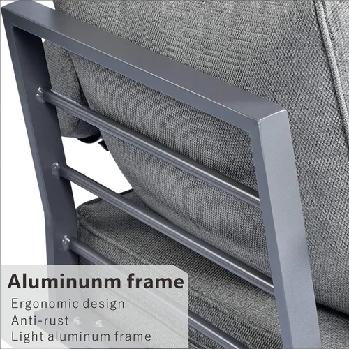 Vista 4 de HOOOWOOO Juego de muebles de aluminio para patio al aire libre, 5 piezas, sofá moderno de mediados de siglo, asiento de sofá resistente a la Gris