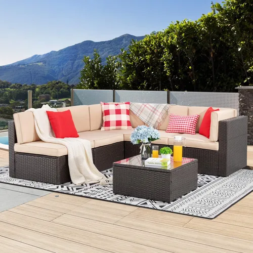 Vista 9 de Vongrasig 5 Piece Patio Furniture Sets, Outdoor Patio Set Sectional Sofa Beige