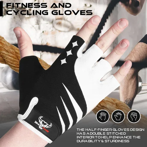 Vista 3 de BEAST RAGE Guantes de ciclismo de medio dedo para hombres y mujeres, guantes acolchados de gel, antideslizantes, absorben los golpes, levantamiento