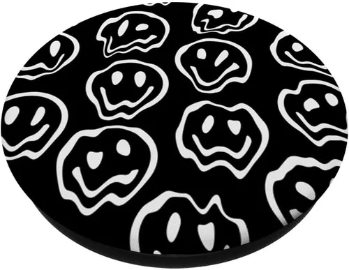 Vista 2 de Melting Happy Face Drippy Negro Blanco Estético Cara triste PopSockets PopGrip estándar
