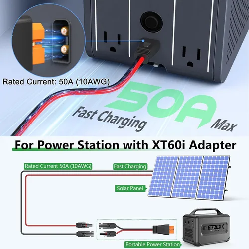 Vista 9 de Vansdon Cable de extensión solar a XT60i, conector solar de 10 AWG de 30 pies a XT60i, cable de carga para estación de energía portátil, generador