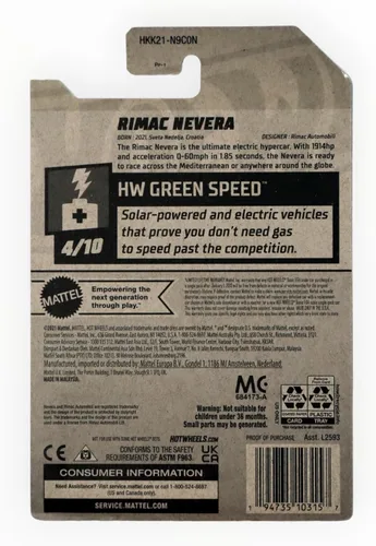 Vista 2 de Hot Wheels Rimac Nevera, HW Verde Velocidad 4/10 [Blanco] 70/250