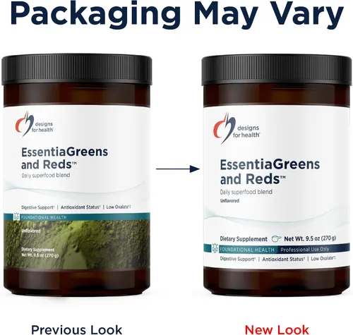 Vista 5 de Designs for Health EssentiaGreens and Reds (sin sabor, 30 porciones), superalimento vegano en polvo con espirulina, col rizada, manzana y más