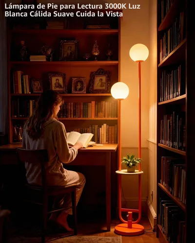 Vista 6 de Lightdot Lámpara de pie naranja de 63 pulgadas con poste en U, 2 lámparas de pie de mediados de siglo con globos y bombillas LED blancas cálidas