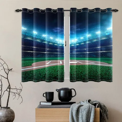 Vista 24 de Cortinas opacas de fútbol para dormitorio de niños, con temática deportiva, para sala de fútbol, cortinas de fútbol en blanco y negro
