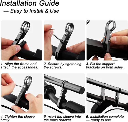 Vista 6 de Extensor de manillar de bicicleta con soporte para teléfono, barra de extensión de aluminio de 11.9", se ajusta a barras de 18–34mm, soporte