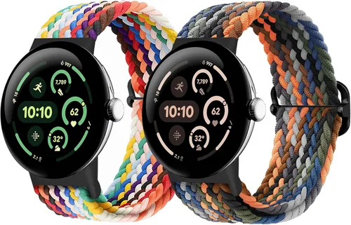 Vista 17 de Correas trenzadas Solo Loop compatibles con Google Pixel Watch 4, 3, 2, 1 de 1.61 pulgadas/1.77 pulgadas, correas elásticas ajustables de nailon