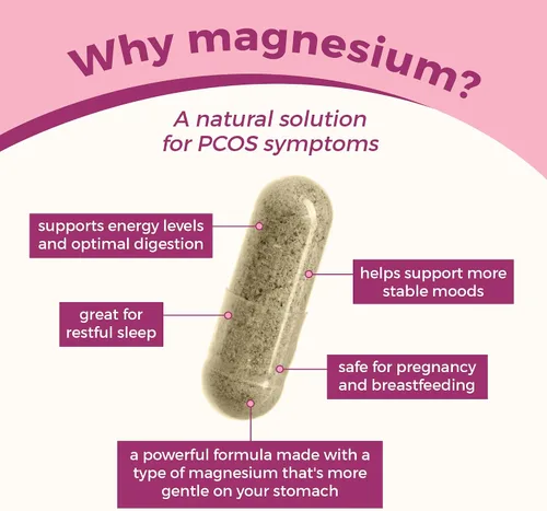 Vista 4 de VITA-PCOS Cápsulas de citrato de magnesio para mujeres 198.5 mg – Suplemento de magnesio puro de alta absorción para energía, estables de ánimo
