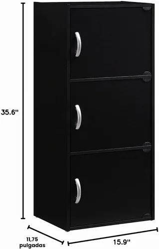 Vista 3 de HODEDAH IMPORT Estantería Librero de 3 Estantes, Negro