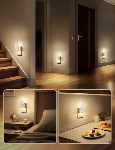 Vista 5 de Luces nocturnas LED enchufables en la pared, luz nocturna moderna con sensor de crepúsculo a amanecer, luces nocturnas decorativas regulables