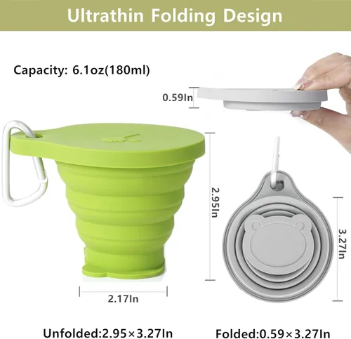 Vista 4 de IYYI Taza plegable para viajar, taza plegable de silicona, taza de camping con tapa, taza plegable para camping, senderismo, al aire libre, viajes