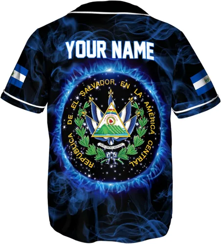 Vista 4 de Camiseta de béisbol de El Salvador con nombre personalizado, camisa de bandera de El Salvador, camiseta del orgullo salvadoreño, camiseta de El