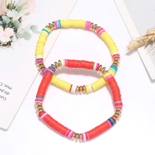 Vista 61 de Surfer Heishi - Pulseras apilables para mujer, apilables, de vinilo arcoíris, disco de arcilla, pulseras elásticas para la amistad, joyería bohemia