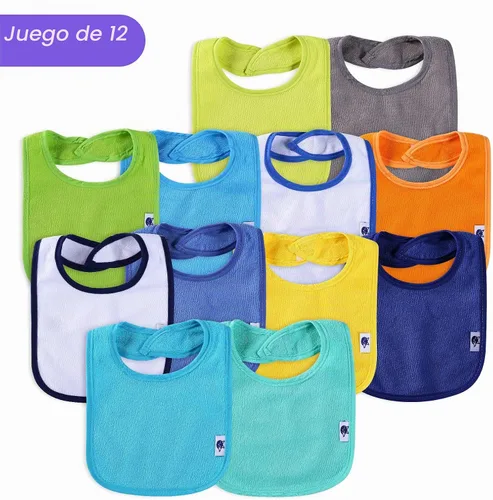 Vista 7 de Paquete de 12 baberos de algodón de rizo, baberos unisex con relleno de fibra impermeable para alimentación, dentición, babeo
