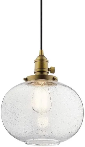 Vista 3 de Kichler Avery 9.75" 1 Luz Mini Colgante con Vidrio Semillado Transparente en Bronce Oldee®