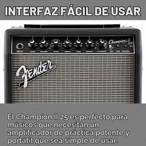 Vista 3 de Fender Champion II - Amplificador combinado de guitarra eléctrica de 25 W Negro