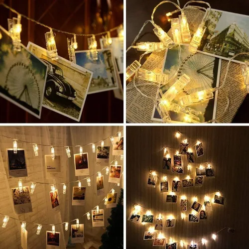 Vista 9 de Dopheuor Luces en Cadena con Clip para Fotos LED, Luces de Hadas con Clip para Fotos Colgantes, Operadas a Pilas para Regalos, Patio, Navidad