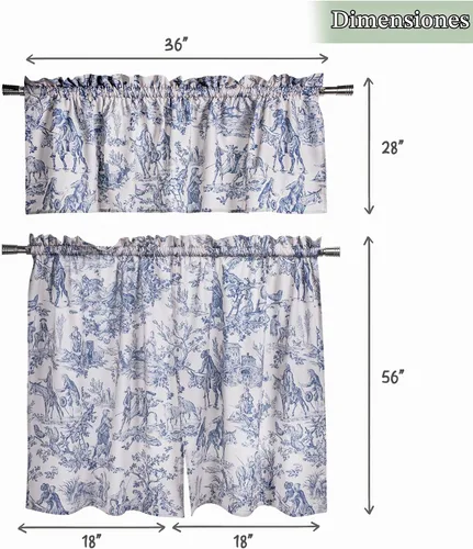Vista 4 de Maison d' Hermine Juego de cortinas de cocina para ventanas, juego de cortinas de cocina 100% algodón, cenefas para el hogar [2 niveles