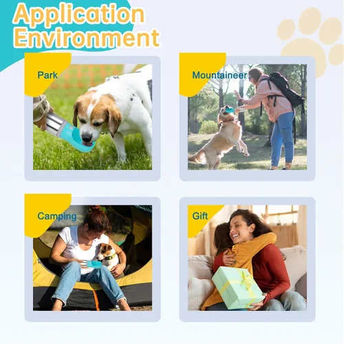 Vista 6 de Botella de agua portátil para perros, 14 onzas, dispensador de agua de acero inoxidable a prueba de fugas para cachorros con alimentador