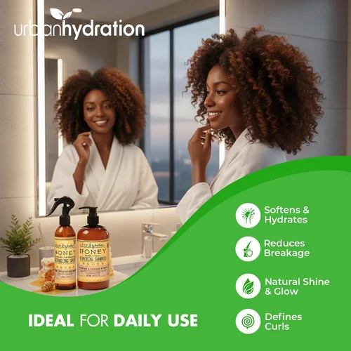 Vista 3 de Urban Hydration Honey Health and Repair Champú y desenredante Duo Pack Sin sulfatos, parabenos ni tintes, limpia, desenreda, hidrata, doma