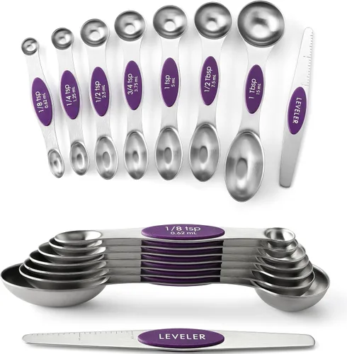 Vista 34 de Spring Chef Juego de cucharas medidoras magnéticas de acero inoxidable con imanes N45 fuertes, accesorios de cocina de metal resistente para hornear