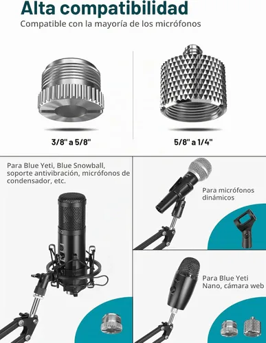 Vista 5 de InnoGear Soporte de micrófono, juego de soporte de micrófono ajustable para Blue Yeti Nano Suspension Boom Soporte de brazo de tijera con tornillo