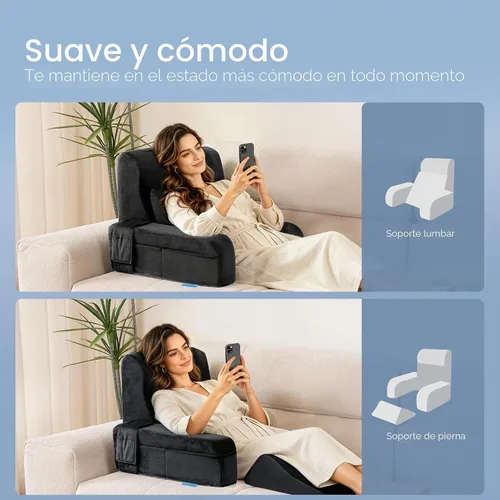 Vista 2 de Kayfia Almohada de lectura, almohada de espalda 10 en 1 para cama sentada con reposabrazos desmontable, respaldo con espuma viscoelástica de gel