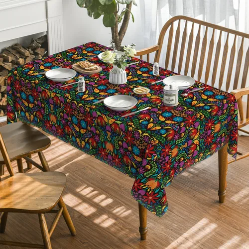 Vista 2 de Horaldaily Mantel rectangular de mesa de México 52x70 pulgadas, diseño festivo de Halloween y Cinco de Mayo, mantel de temporada lavable