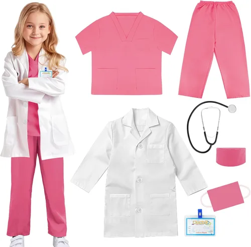 Vista 10 de Doctor Scrubs Costume for Kids With Stethoscope Lab Coat Career Day Costume Doctor Dress Up For Boys Girls 3-12