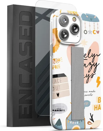 Vista 12 de ENCASED Funda para iPhone 14 PRO con correa de mano y protector de pantalla (anillo de mármol dorado)